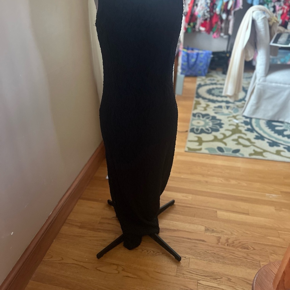 Up Front Elegant Black Stretch Lace Maxi Dress
